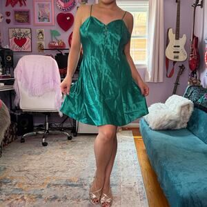 Vintage 90s green satin mini slip dress
